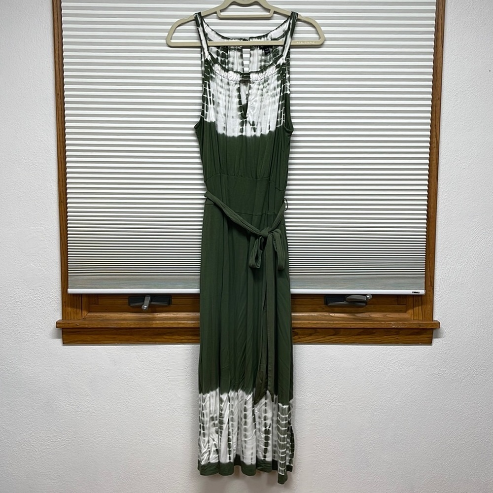 Lane Bryant Green White Tie Die Halter Sleeveless Belted Maxi Dress 18/20